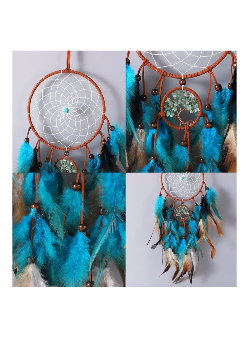 BetterJonny Dream Catcher Tree of Life Blue Dreamcatcher, BetterJonny Handmade Feather Dreamcatcher with Natural Healing Crystal Stone Wall Hanging Home Decoration for Home Ornament Craft - Image 5