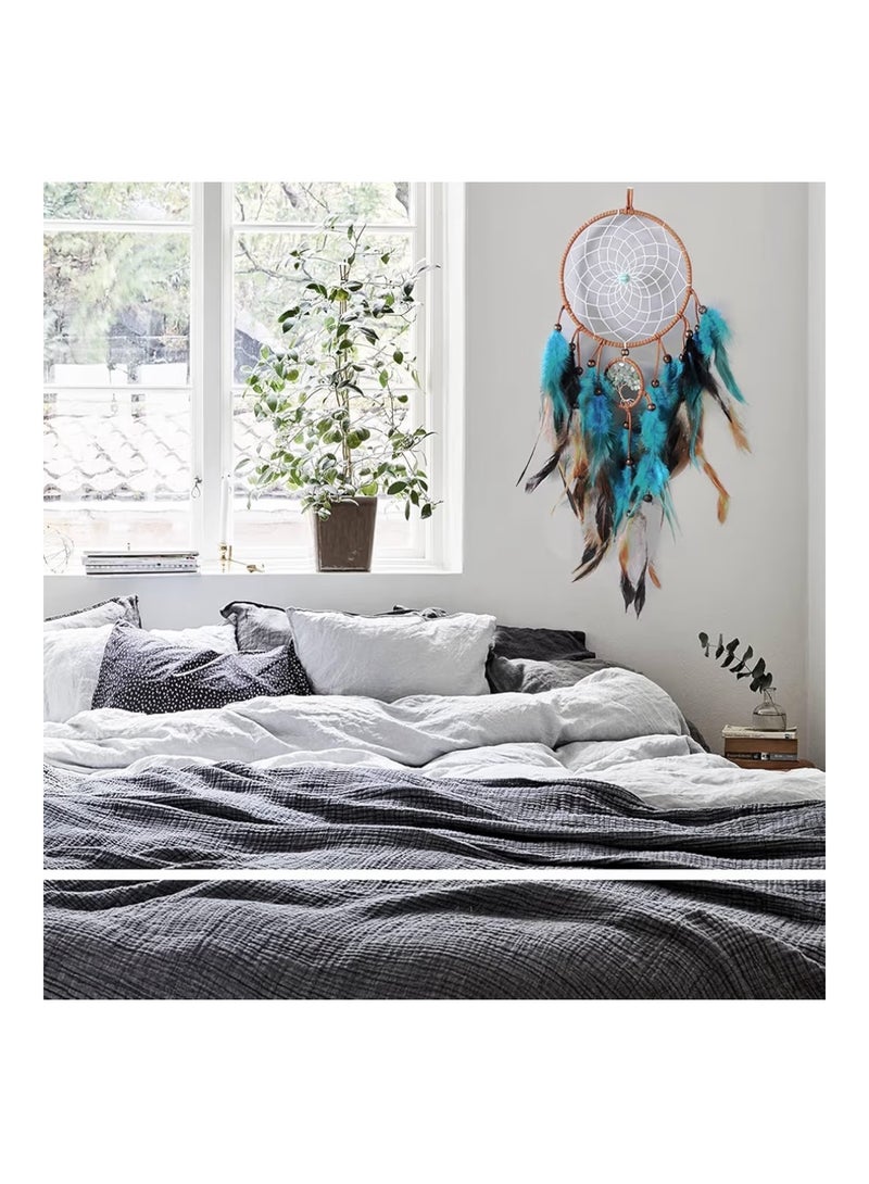 BetterJonny Dream Catcher Tree of Life Blue Dreamcatcher, BetterJonny Handmade Feather Dreamcatcher with Natural Healing Crystal Stone Wall Hanging Home Decoration for Home Ornament Craft - Image 2