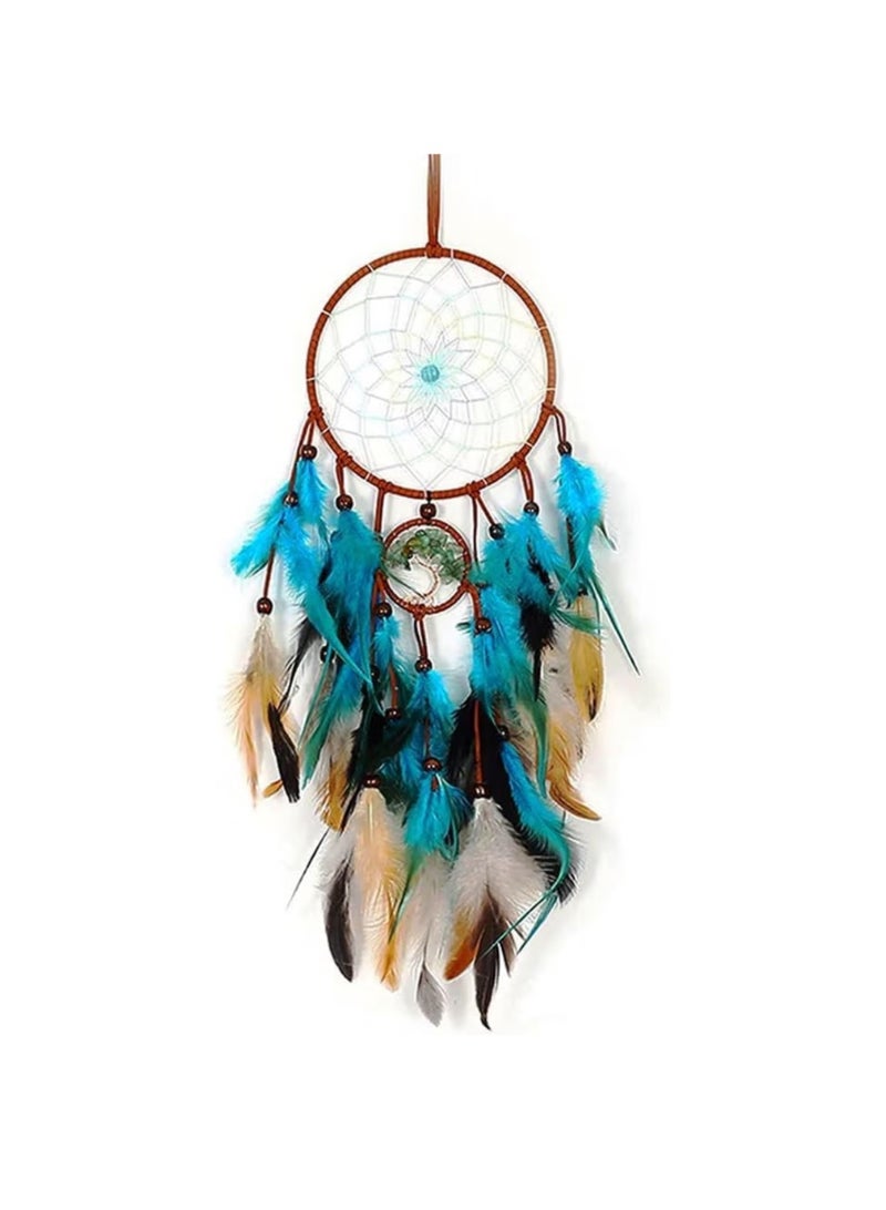 BetterJonny Dream Catcher Tree of Life Blue Dreamcatcher, BetterJonny Handmade Feather Dreamcatcher with Natural Healing Crystal Stone Wall Hanging Home Decoration for Home Ornament Craft - Image 1