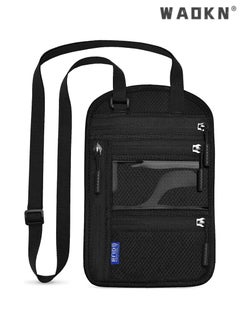WAOKN Multi-function Travel Passport Holder RFID Anti-theft Neck Bag, Passport Organizer Pouch, Secure Travel Bag, Air Ticket Holder, Unisex Chest Bag for Smartphone, Travel Documents, and Money, Black  - Image 1