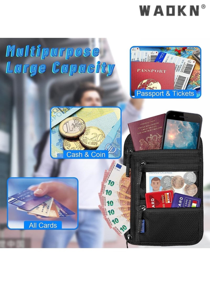دبليو أيه أو كي أن متعددة الوظائف حامل جواز السفر وتتفاعل السرق الرقبة حقيبة ، حقيبة تخزين جواز السفر ، حقيبة سفر آمنة ، تذكرة كليب ، محايد حقيبة الصدر للهاتف الذكي ، وثائق السفر والعملات ، أسود - Image 4