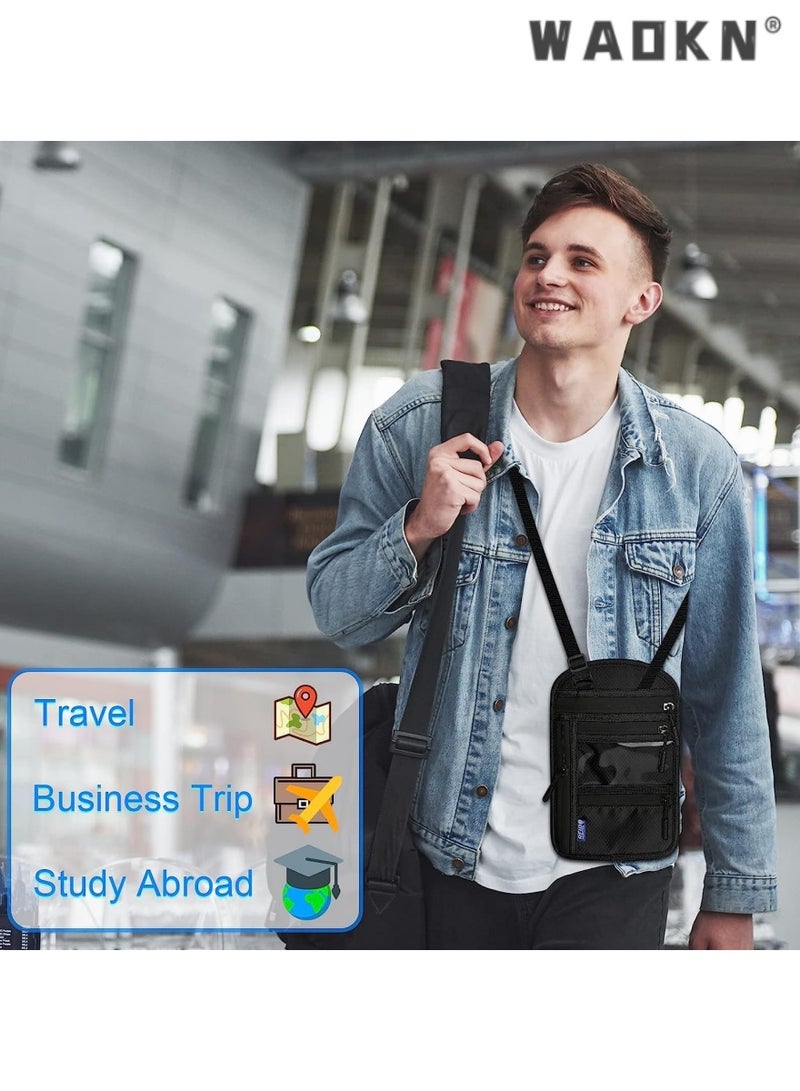 دبليو أيه أو كي أن متعددة الوظائف حامل جواز السفر وتتفاعل السرق الرقبة حقيبة ، حقيبة تخزين جواز السفر ، حقيبة سفر آمنة ، تذكرة كليب ، محايد حقيبة الصدر للهاتف الذكي ، وثائق السفر والعملات ، أسود - Image 3