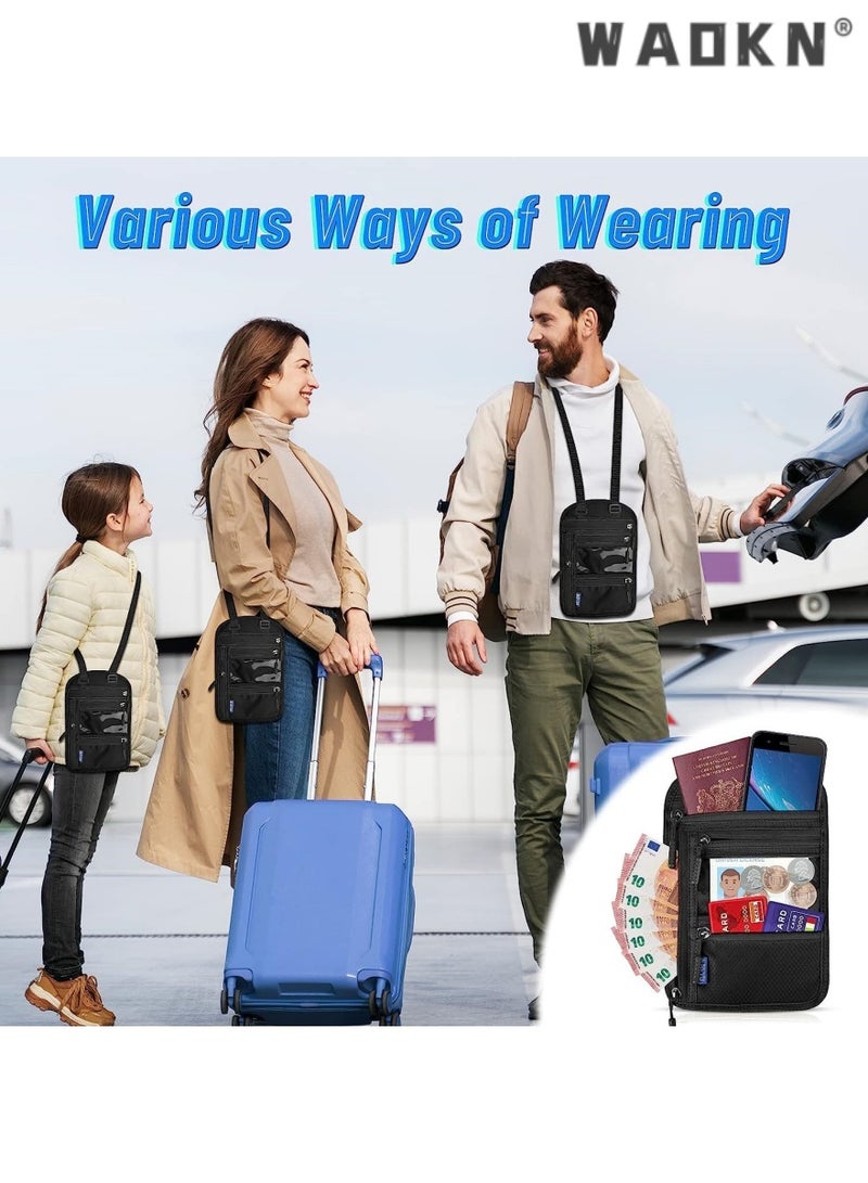 دبليو أيه أو كي أن متعددة الوظائف حامل جواز السفر وتتفاعل السرق الرقبة حقيبة ، حقيبة تخزين جواز السفر ، حقيبة سفر آمنة ، تذكرة كليب ، محايد حقيبة الصدر للهاتف الذكي ، وثائق السفر والعملات ، أسود - Image 2