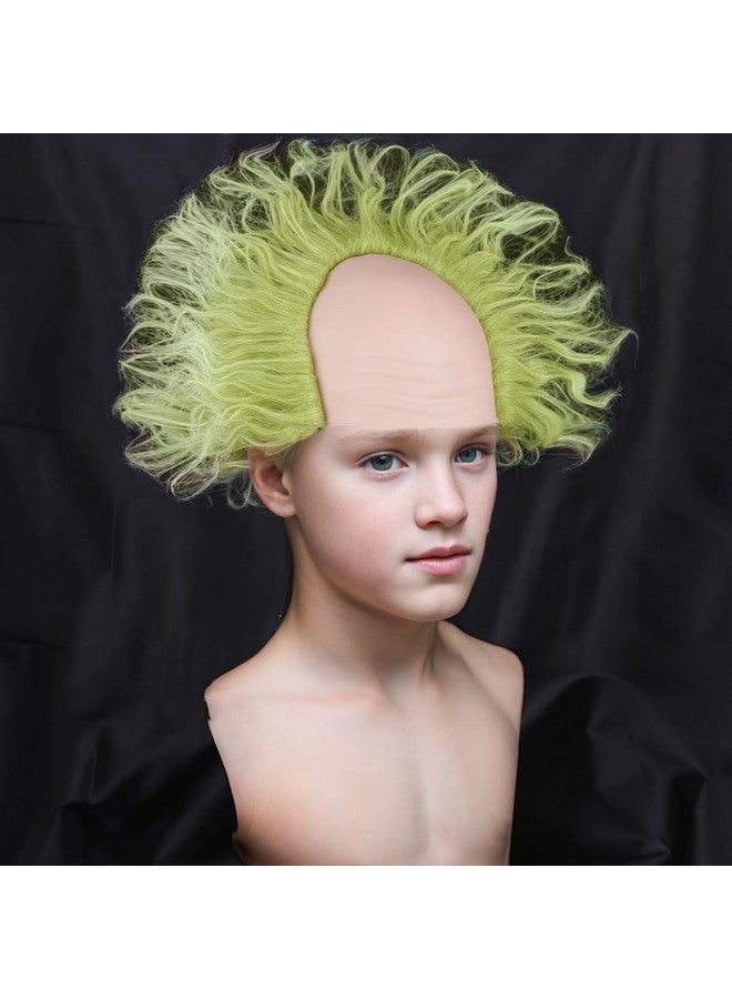 PATTNIUM Kids Green Wig with Bald Cap Child Short Ombre Green Wig Fluffy Wavy Wigs Cosplay Costume Halloween Wigs - Image 2