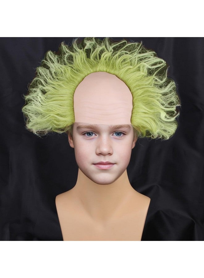 PATTNIUM Kids Green Wig with Bald Cap Child Short Ombre Green Wig Fluffy Wavy Wigs Cosplay Costume Halloween Wigs - Image 1
