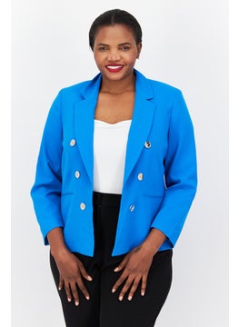 Bar III Women Plus Size Textured Blazer, Blue  - Image 1