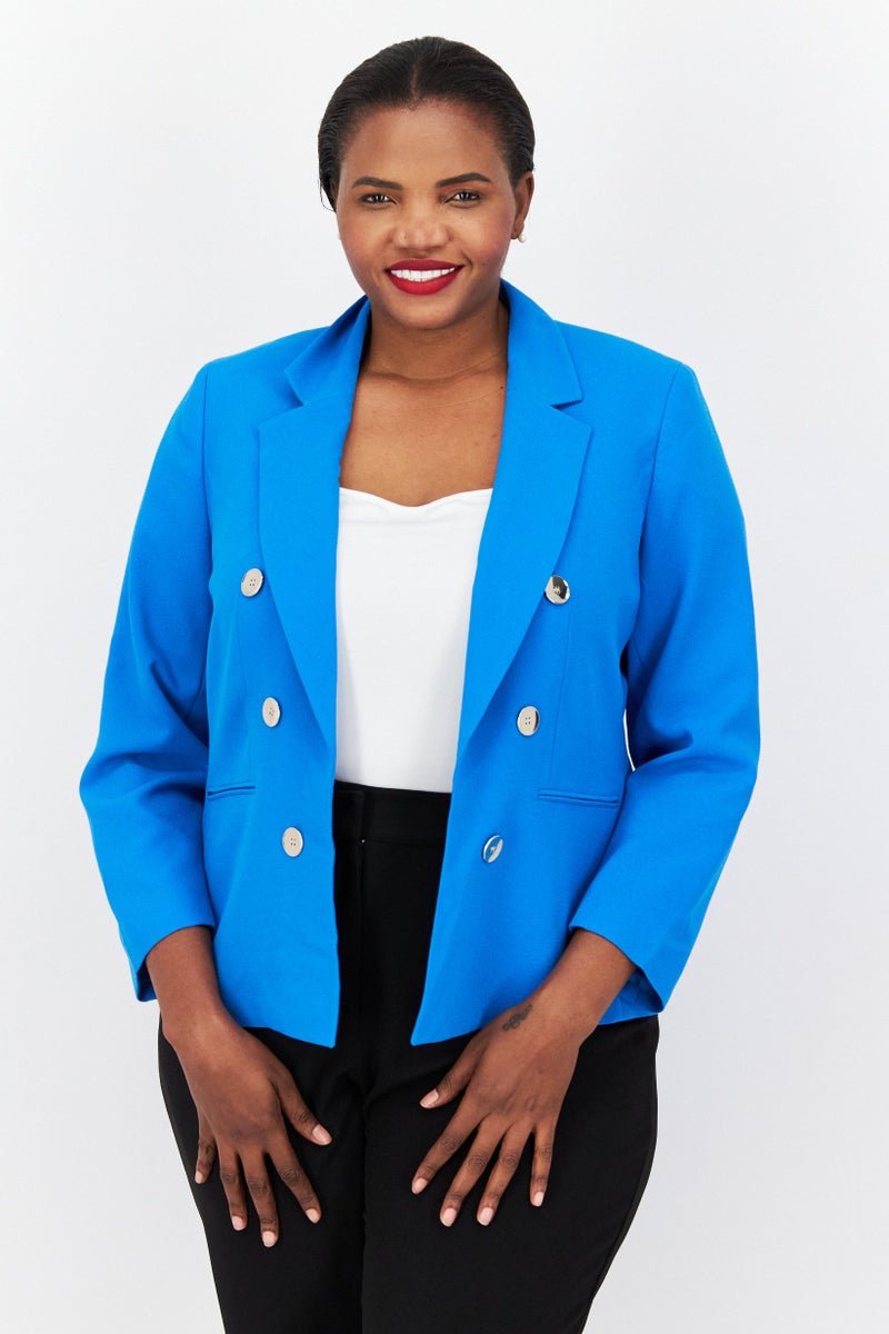 Women Plus Size Textured Blazer, Blue