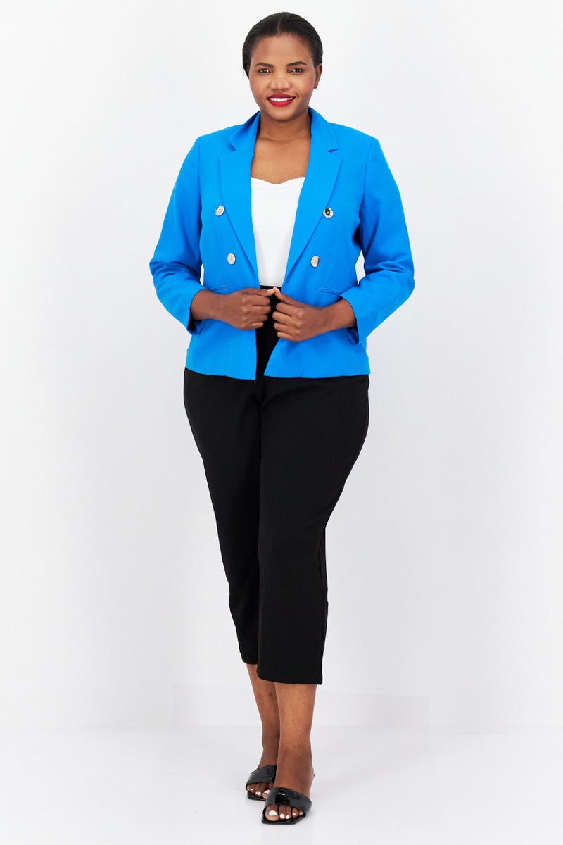 Women Plus Size Textured Blazer, Blue