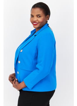 Bar III Women Plus Size Textured Blazer, Blue  - Image 3