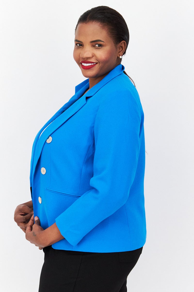 Women Plus Size Textured Blazer, Blue