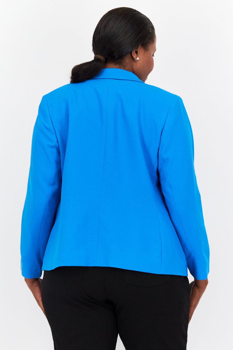 Women Plus Size Textured Blazer, Blue