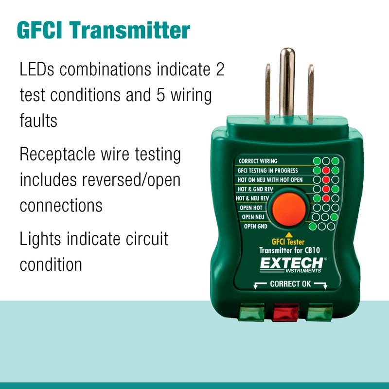 Extech CB10 Circuit Breaker Finder, Locates fuses/Breakers, Tests receptacles and GFCI Circuits - Image 5