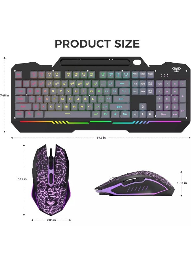AULA T102 Gaming Keyboard, 104 Keys Gaming Keyboard and Mouse Combo with RGB Backlit, All-Metal Panel, Anti-Ghosting, PC Gaming Keyboard and Mouse, Wired Gaming Keyboard Mouse Combo for MAC Xbox PC Gamers - Image 4