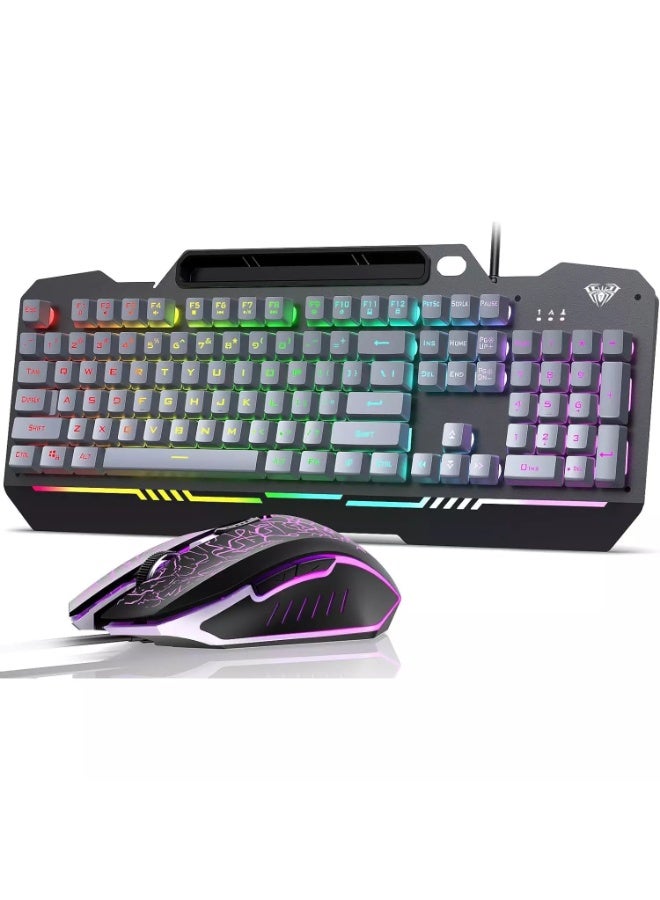 AULA T102 Gaming Keyboard, 104 Keys Gaming Keyboard and Mouse Combo with RGB Backlit, All-Metal Panel, Anti-Ghosting, PC Gaming Keyboard and Mouse, Wired Gaming Keyboard Mouse Combo for MAC Xbox PC Gamers - Image 1