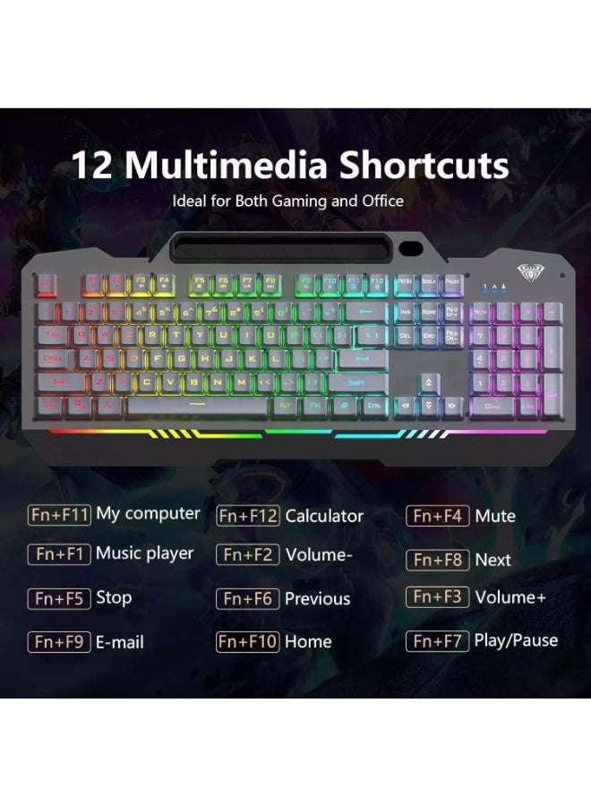 AULA T102 Gaming Keyboard, 104 Keys Gaming Keyboard and Mouse Combo with RGB Backlit, All-Metal Panel, Anti-Ghosting, PC Gaming Keyboard and Mouse, Wired Gaming Keyboard Mouse Combo for MAC Xbox PC Gamers - Image 2