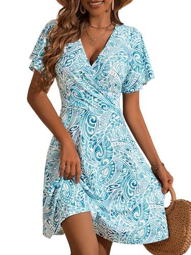 FENSACE Bohemian Dress for Women Empire Waist A Line Summer Boho DressesBlue White Paisley73Large