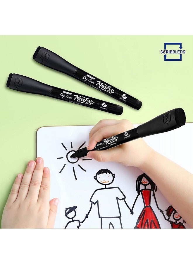 Scribbledo Magnetic Dry Erase Markers Fine Tip Black Color Low Odor Whiteboard Markers With Eraser Cap Thin Skinny White Board Markers For Adults Students Teachers Kids Art Home & School (4 Pack) - Image 4