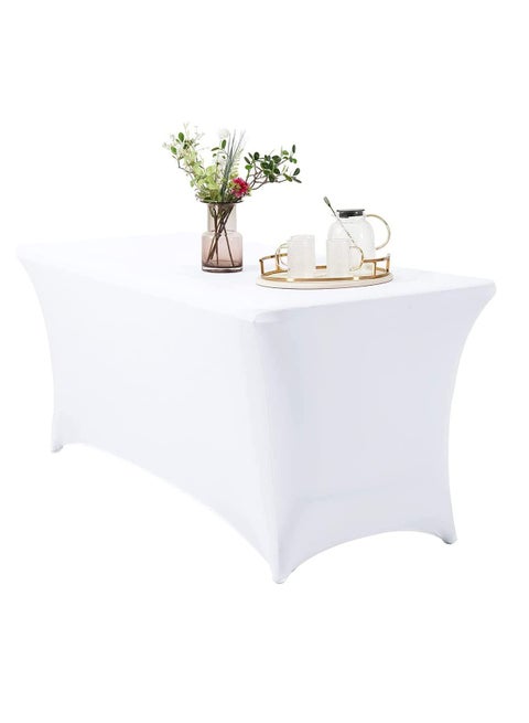 Spandex Table Cloth, 6ft Table Cover Rectangular Stretch Table Cloth Tight Fit Tablecloth for Parties, Trade Shows, Weddings and Events of All Kinds(White)