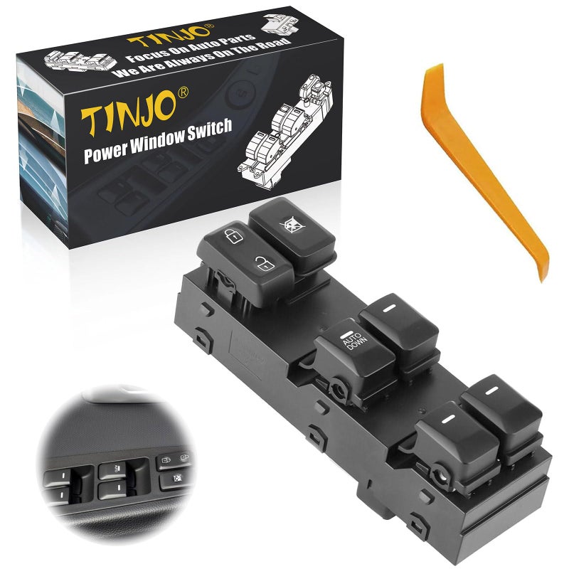 زر التحكم الرئيسي لنوافذ الطاقة TINJO متوافق مع كيا سبورتاج 2014 2015 2016 استبدال OEM 935703W000 لزر نافذة باب السائق الأمامي الأيسر استبدال لسيارة كيا سبورتاج 2014-2016