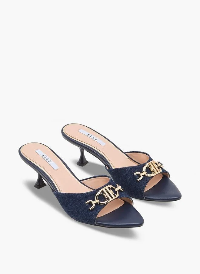 ELLE Women Metal Accent Flared Heel Sandals