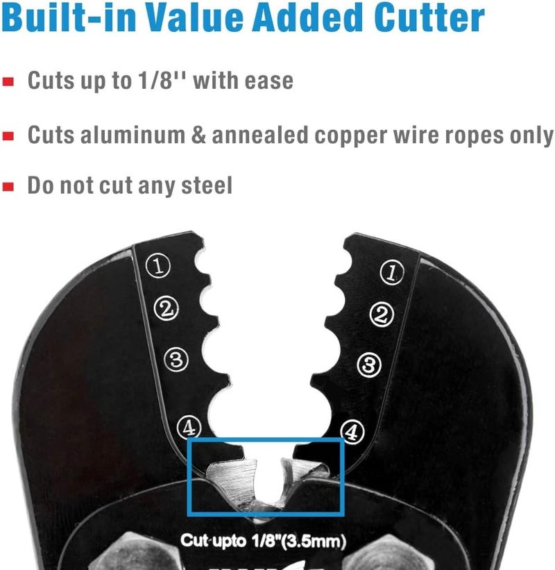 IWISS iCrimp Swaging Tool, Wire Rope Crimping Tools for Aluminum Copper Duplex Hourglass Sleeves, Stop Buttons and Ferrules with Built-in Cable Cutter Works from 3/64-inch to 1/8-inch - Image 4