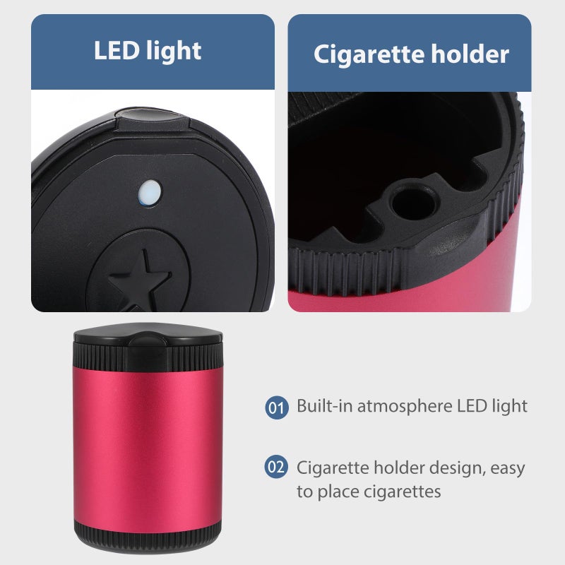 Red Portable Car Ashtray with Lid LED Light Smokeless Vehicle Cigarette Ash Holder for Travel - Image 4