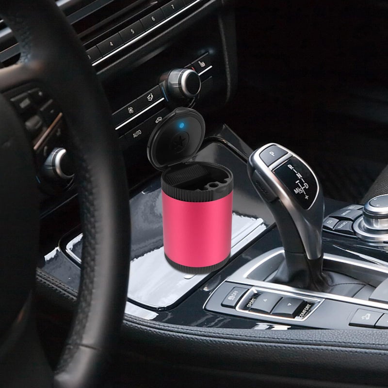Red Portable Car Ashtray with Lid LED Light Smokeless Vehicle Cigarette Ash Holder for Travel - Image 5