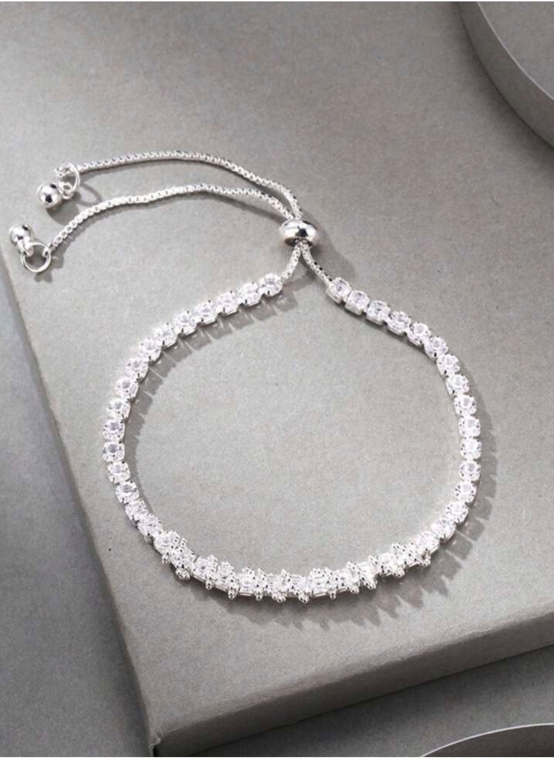 Equal - Luxury & Elegant Women's Silver Plated Bracelet Cubic Zirconia - Image 1
