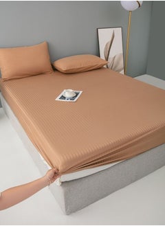 LUNA Home Premium 6 Piece King Size Duvet Cover Satin Stripe Solid Brown Tan  - Image 4