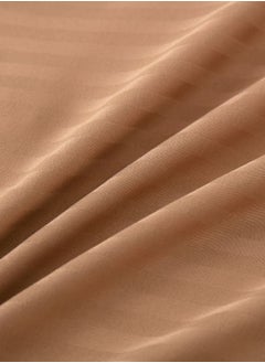 LUNA Home Premium 6 Piece King Size Duvet Cover Satin Stripe Solid Brown Tan  - Image 5