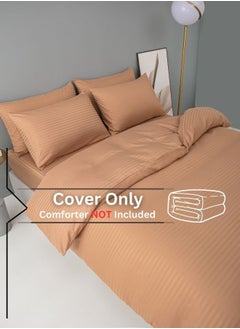 LUNA Home Premium 6 Piece King Size Duvet Cover Satin Stripe Solid Brown Tan  - Image 3