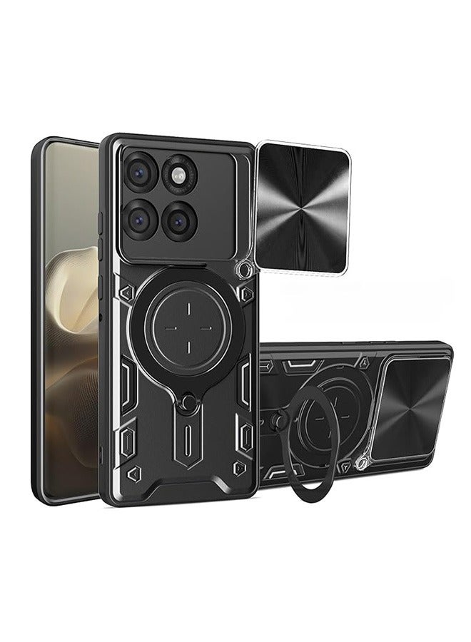 Case For Motorola Moto Edge 60 Pro 5G with Slide Camera Cover and Stand Kickstand Magnetic Ring, High Quality Shockproof Protective Cover, Anti-Fall Drop Protection, Shockproof Case, Black  - Image 1