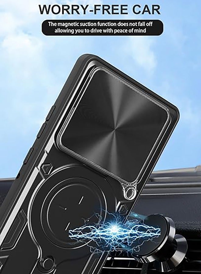 Case For Motorola Moto Edge 60 Pro 5G with Slide Camera Cover and Stand Kickstand Magnetic Ring, High Quality Shockproof Protective Cover, Anti-Fall Drop Protection, Shockproof Case, Black  - Image 3