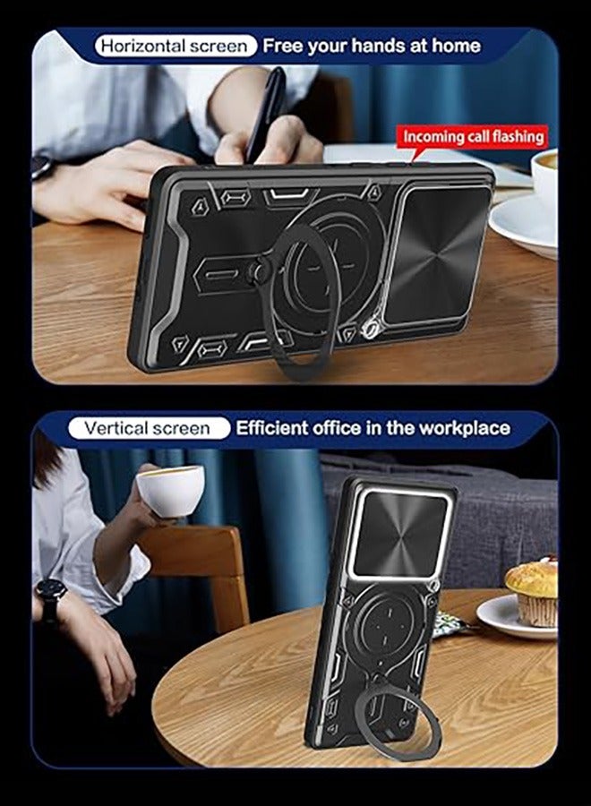 Case For Motorola Moto Edge 60 Pro 5G with Slide Camera Cover and Stand Kickstand Magnetic Ring, High Quality Shockproof Protective Cover, Anti-Fall Drop Protection, Shockproof Case, Black  - Image 4