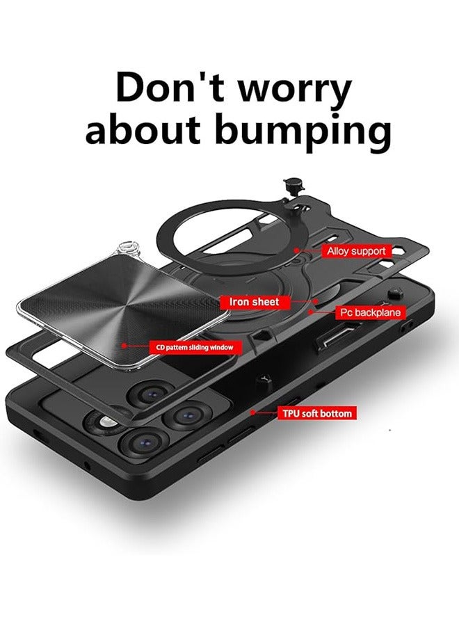 Case For Motorola Moto Edge 60 Pro 5G with Slide Camera Cover and Stand Kickstand Magnetic Ring, High Quality Shockproof Protective Cover, Anti-Fall Drop Protection, Shockproof Case, Black  - Image 5