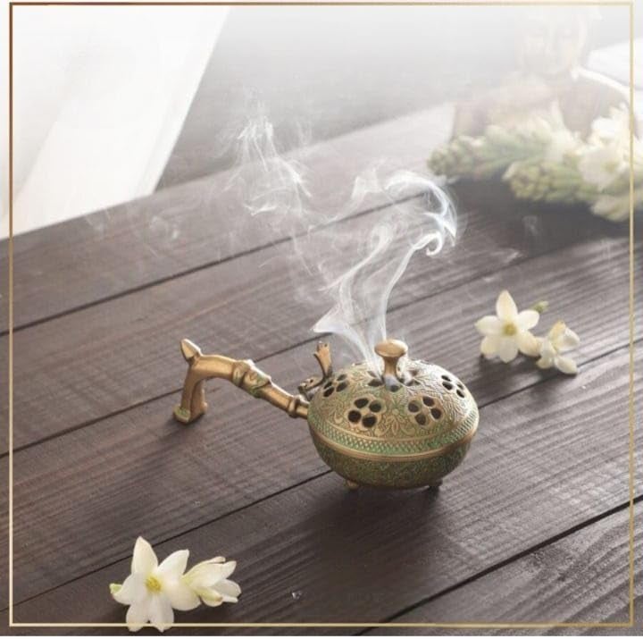 Skywalk Hand Crafted Metal Lobandan Charcoal Incense Burner/Bakhoor Burner (Green) - Image 5