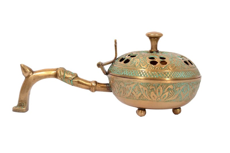 Skywalk Hand Crafted Metal Lobandan Charcoal Incense Burner/Bakhoor Burner (Green) - Image 1