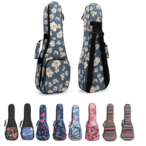 MUINS Ukulele Case,21 inch Ukelele Case Thicker Pad For Soprano Concert Tenor Uke (Blue Flower, Soprano (Fits ukuleles 19.69-21.26 inches long)) - Image 1