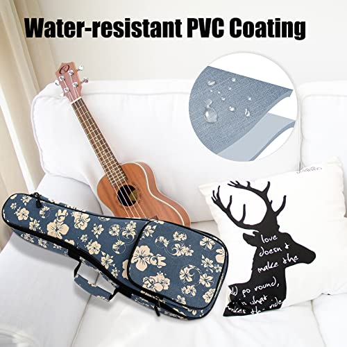 MUINS Ukulele Case,21 inch Ukelele Case Thicker Pad For Soprano Concert Tenor Uke (Blue Flower, Soprano (Fits ukuleles 19.69-21.26 inches long)) - Image 5