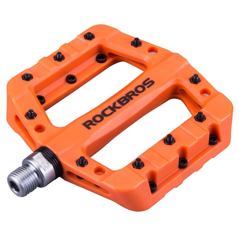 RockBros Lightweight Mountain Bike Pedals Nylon Fiber Bicycle Platform Pedals for BMX MTB 9/16" Orange - Image 1