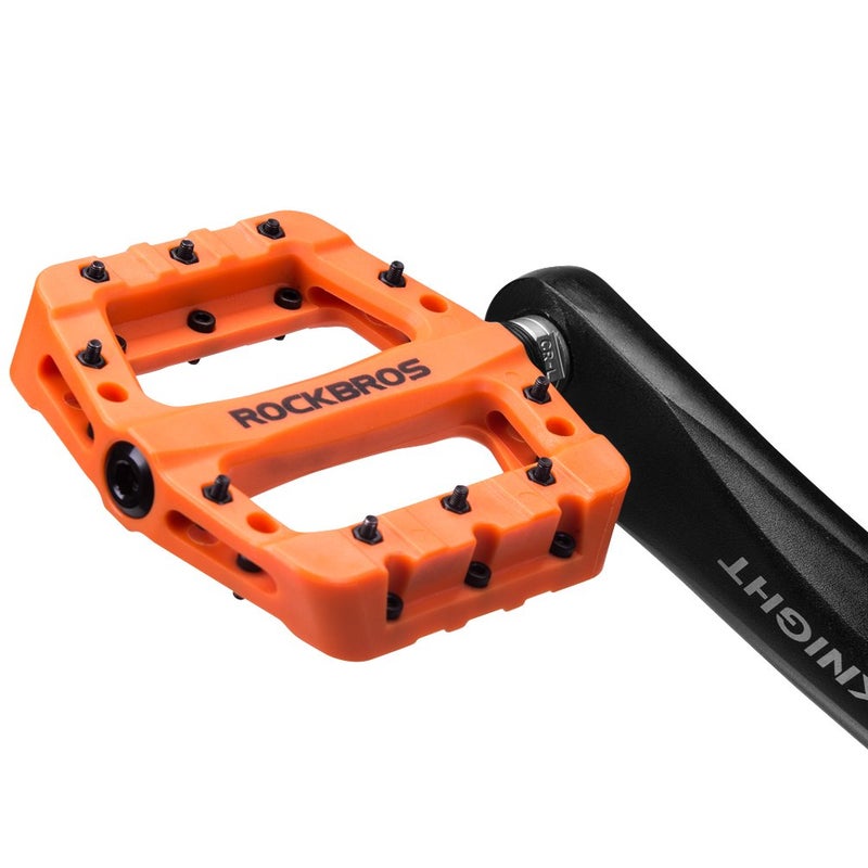 RockBros Lightweight Mountain Bike Pedals Nylon Fiber Bicycle Platform Pedals for BMX MTB 9/16" Orange - Image 2