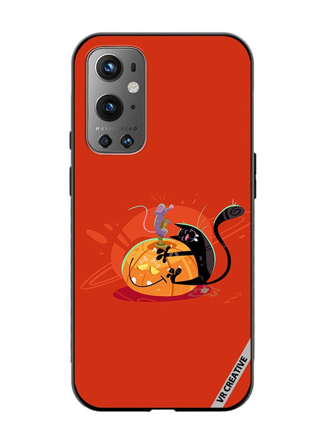 VR CREATIVE Protective Case Cover For OnePlus 9 Pro Halloween Cat Design Multicolour - Image 1