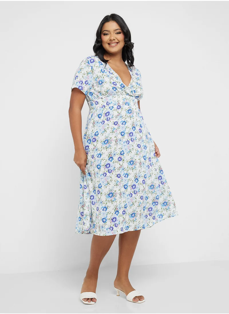 Ginger Plus Ditsy Floral Wrap Midi Dress