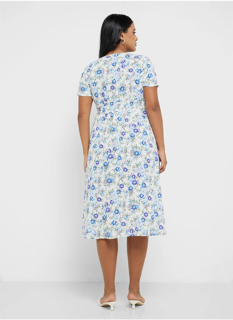 Ginger Plus Ditsy Floral Wrap Midi Dress