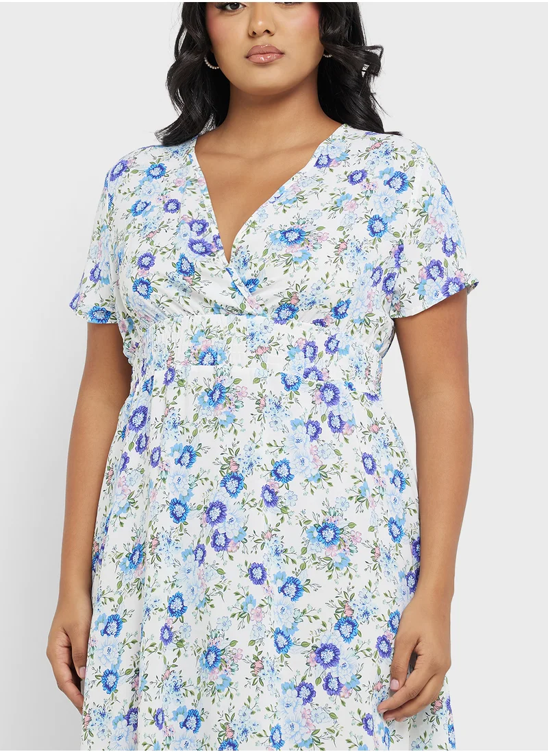 Ginger Plus Ditsy Floral Wrap Midi Dress