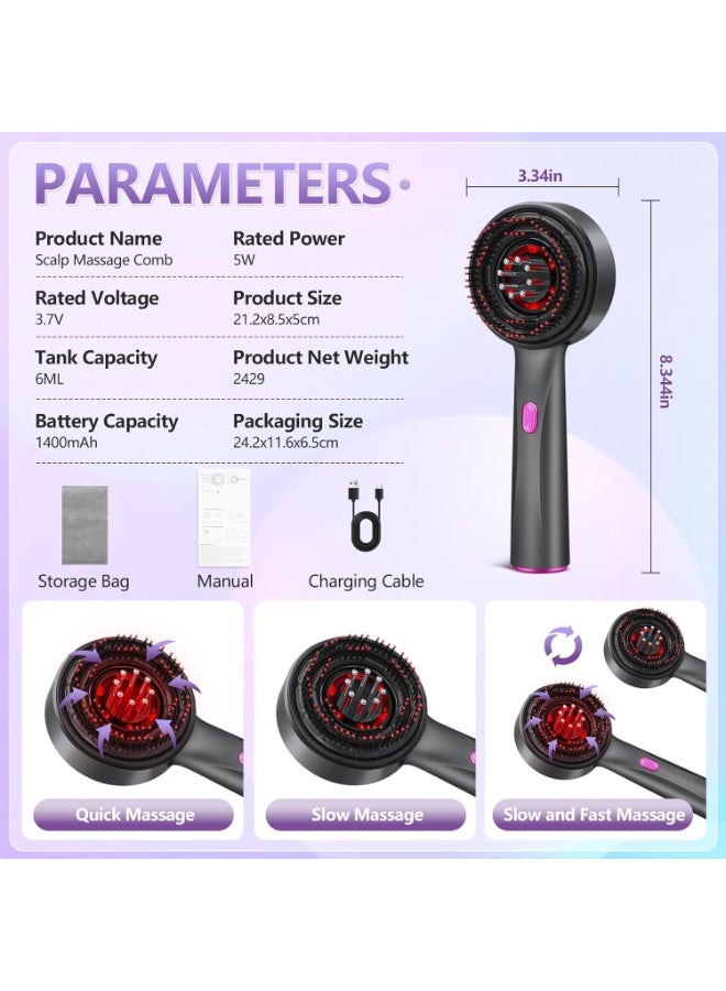 ج ت س آ ل مشط كهربائي لتوزيع زيت الشعر وتدليك فروة الرأس | فرشاة تدليك بالضوء الأحمر مع موزع زيت | أداة محمولة للعناية بالشعر، مقاومة للماء وقابلة لإعادة الشحن - Image 5