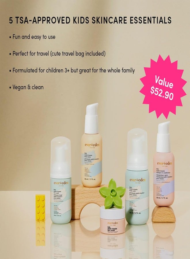Evereden Kids Travel Set and Baby Lip Balm - Clean & Vegan 6-Piece Skin Care Set for Kids | Multi-Vitamin set - Body Wash, Lotion, Face Wash, Cream, Shampoo & Conditioner in a Puffy bag | TSA-approved - Image 2