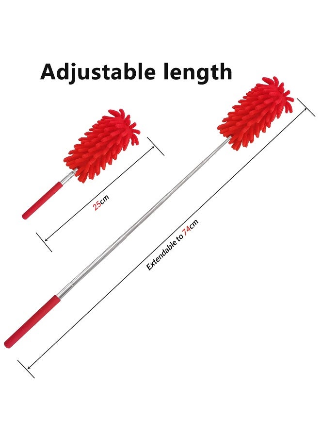 منفضة غبار حمراء قابلة للتمديد من ألياف المايكروفايبر والشينيل، بمقبض تلسكوبي من الفولاذ المقاوم للصدأ بطول 25-74 سم، رأس قابل للغسل والفصل، مقبض غير قابل للانزلاق، أداة تنظيف الغبار للمنزل والسيارة والمكتب ومروحة السقف والأثاث والستائر ولوحة المفاتيح ولوحة القيادة والأسطح الداخلية. - Image 1