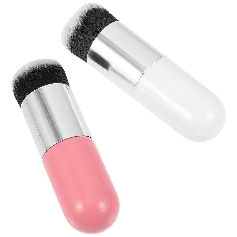 2pcs Foundation Makeup Brush and Fluffy Blush Powder Brush Set, Soft Synthetic Bristles, Portable Face Cosmetics Tools for Women Daily Makeup Application - Image 1