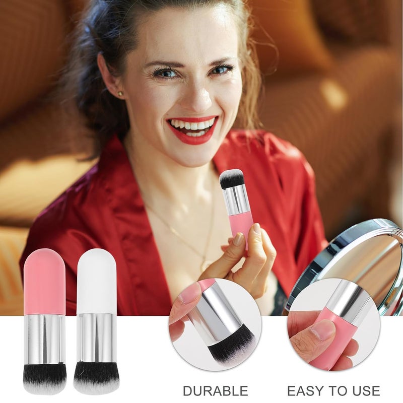 2pcs Foundation Makeup Brush and Fluffy Blush Powder Brush Set, Soft Synthetic Bristles, Portable Face Cosmetics Tools for Women Daily Makeup Application - Image 5
